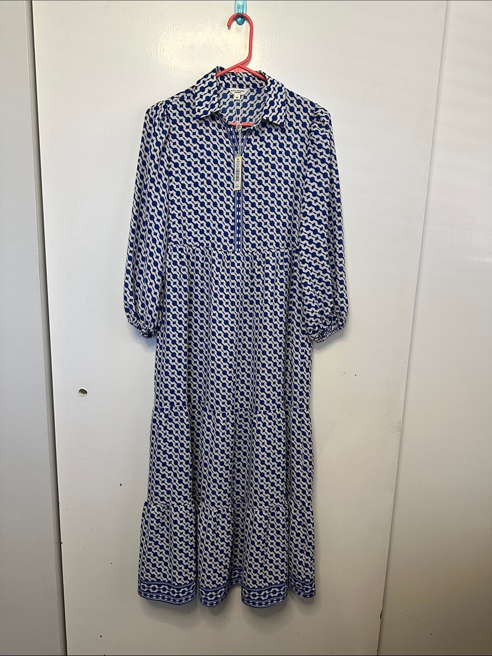 Max Studio Blue Printed Collared Midi Dress